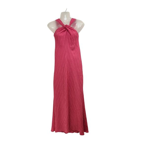 Commense Halter Neck Twist Front Maxi Dress Plisse Sleeveless Pink Size Small - Picture 1 of 10